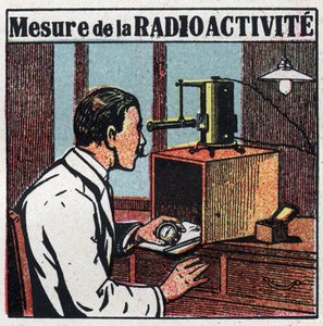 Radium: meting van radioactiviteit. Anonieme illustratie uit 1925. Privécollectie.