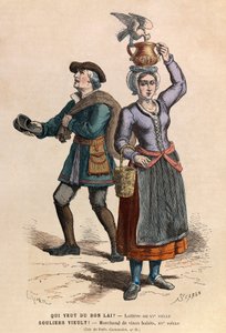 Verkopers van melk en tweedehands kleding 15e eeuw - privécollectie