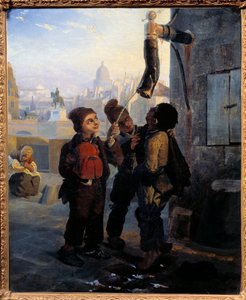 Kleine schoorsteen die water van een pomp op de Quai du Louvre in 1830 ontzilt