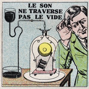Geluidsenergie: geluid verspreidt zich niet in een vacuüm. We plaatsen een elektrische bel in een gesloten bel en dan legen we deze. Anonieme illustratie uit 1925. Privécollectie.