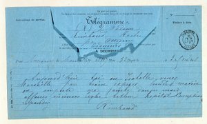 Telegram van Rimbaud aan zijn moeder, Marseille, 22 mei