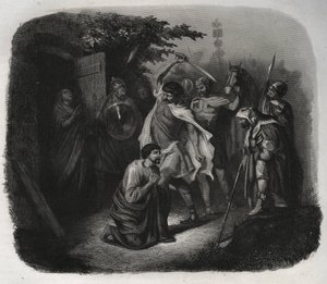 De onthoofding van Sint Julianus (Martelaarschap). Gravure uit 1846 in 