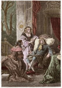 De hertog Francois de La Rochefoucauld (1613-1680), de markiezin Madame de Sevigne (1626-1696) en de gravin de La Fayette (1634-1693), Franse schrijvers - Gravure door Hildebrand naar P. Philippoteaux - (Hertog Francois de La Rochefoucauld (1613-1680), Mar