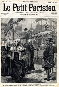 Het Jubileum van de Koningin van Engeland Victoria: de Lord Mayor van Londen Horatio Davies en zijn wethouders ontvangen de koningin in de stad. In 
