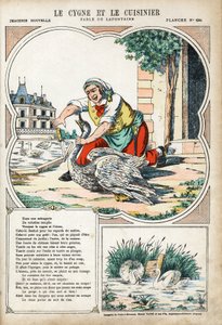 De zwaan en de kok. Anonieme illustratie voor Les Fables door Jean de La Fontaine (1621-1695). Beeldvorming van Pont-a-Mousson, circa 1880. Privécollectie.