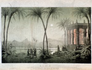 De oevers van de Nijl. Illustratie voor act III van Aida, opera van Giuseppe Verdi door Anonymous Anonymous