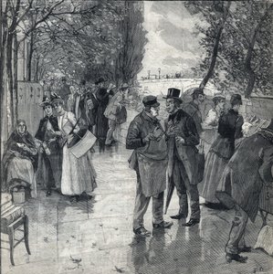 De boek-boek wandeling langs de kades in Parijs. Gravure in Le petit parisien op 30/10/1892
