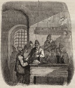 De kantine van de Brest bagne in de 19e eeuw. Gravure in 