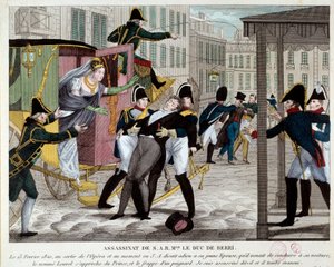 De dood van Charles Ferdinand de Bourbon, Hertog van Berry (1778-1820) 13/02/1820 bij de uitgang van de Koninklijke Muziekacademie. De neef van koning Lodewijk XVIII werd vermoord bij de Opera door Louvel, een republikein die de koninklijke dynastie wilde  door Anonymous Anonymous