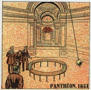 Het slingerexperiment: ervaring van Leon Foucault (1819-1868) in het Pantheon in 1851 en demonstratie van de rotatie van de aarde. Anonieme illustratie uit 1925. Privécollectie. door Anonymous Anonymous