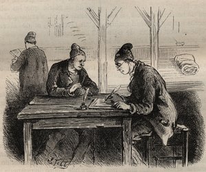 De publieke schrijver bij de Toulon Bagne in de 19e eeuw. Gravure in 