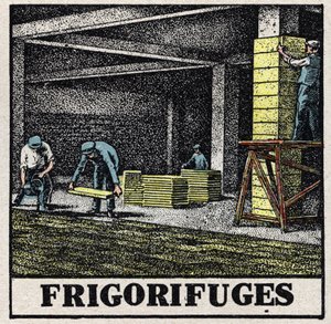De koelindustrie: koelkasten. Anonieme illustratie uit 1925. Privécollectie.