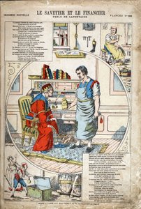 De spaarder en de financier. Anonieme illustratie voor Les Fables door Jean de La Fontaine (1621-1695). Pont-a-Mousson, circa 1880. Privécollectie.
