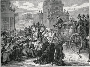 De triomfantelijke intocht van paus Pius VII (Pio) (1742-1823) in Rome (Roma) op 24 mei 1814. Gravure uit de 19e eeuw. Privécollectie. door Anonymous Anonymous