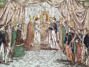 De bruiloft van Napoleon III en Eugenia Maria de Montijo de Guzman, op 30/01/1853 in de Kathedraal van Onze-Lieve-Vrouw (gravure) door Anonymous Anonymous