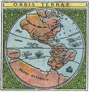 Tijd: orbis terrae. De globe met Ecuador en de tropen. Anonieme illustratie uit 1925. Privécollectie.