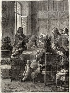Verdrag van Rijswijk (Het Verdrag van Rijswijk, 30 oktober 1697) (einde van de Oorlog van de Liga van Augsburg tussen Lodewijk XIV en de Grote Alliantie). Gravure uit de 19e eeuw. Privécollectie. door Anonymous Anonymous