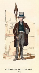 Een rattenvergifverkoper in 1845 in Parijs, gravure, privécollectie