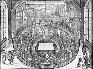 Zicht op een anatomisch theater waarschijnlijk aan de Universiteit van Leiden in het begin van de 17e eeuw door Anonymous Anonymous