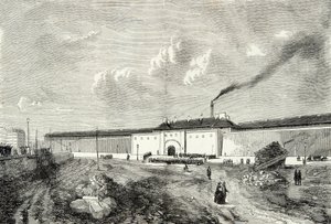 Zicht op het cellulaire arresthuis bekend als gevangenis Mazas Boulevard Diderot in Parijs in de 19e eeuw, Gravure, Privécollectie