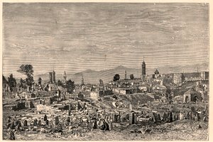 Zicht op de stad Erzurum in Armenië (nu Turkije). Gravure in 
