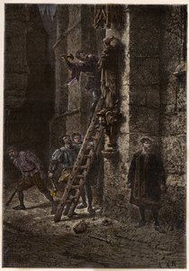 Godsdienstoorlogen - Beeldenstorm - Vernietiging van heilige voorwerpen door ketters (Protestanten) in de 16e eeuw in Frankrijk - Ketters Beeldenstormers in Frankrijk - Beeldenstorm - Protestanten Vernietigen Beelden van Maria en het Christuskind - gravure door Anonymous Anonymous