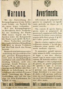 Waarschuwing na de ontsnapping van Italiaanse krijgsgevangenen op 16 februari 1916 waarin de Oostenrijkse bevolking wordt gevraagd hen niet te helpen door Anonymous Anonymous