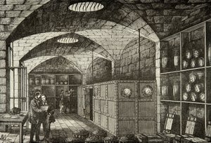 Wijnkelders van de schat van de Banque de France in de 19e eeuw, Gravure, Privécollectie