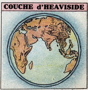 Draadloze telegrafie: Heaviside-laag, een laag van de atmosfeer van de aarde die elektronen bevat, in een min of meer vrije staat. Anonieme illustratie uit 1925. Privécollectie. door Anonymous Anonymous