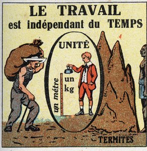 Werk en kracht: werk is tijdsafhankelijk. Anonieme illustratie uit 1925. Privécollectie.