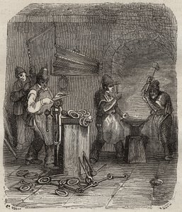 Arbeiderskrachten bij de Rochefort Bagne in de 19e eeuw. Gravure in 