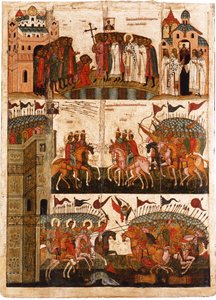Slag tussen de Novgorodiërs en Soezdaliërs, midden 15e eeuw door Anonymous Russian icon painter