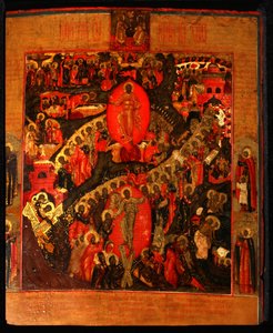 De afdaling in de hel, met geselecteerde heiligen, eind 17e eeuw door Anonymous Russian icon painter