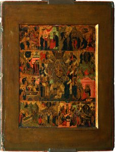 De Verheerlijking van de Maagd Akathist Hymne aan de Allerheiligste Theotokos, begin 17e eeuw door Anonymous Russian icon painter