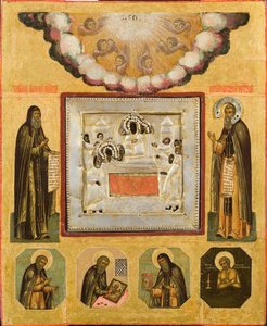 Eerbiedwaardige Antonius en Theodosius van de Grotten, 17e eeuw door Anonymous Russian icon painter