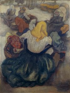 Einde van de markt in Sulmona - Keukenmarkt door Anselmo Bucci