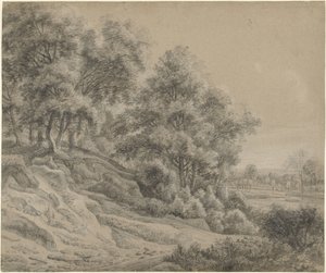 Bomen in een heuvelachtig landschap door Anthonie Waterloo