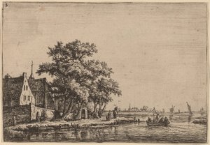 Kerkhof aan het water door Anthonie Waterloo