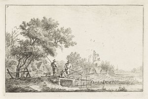 Drie vissers op een brug