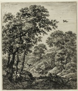 Elias in de woestijn, uit Zes landschapsonderwerpen uit het Oude Testament door Anthonie Waterloo