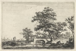 Figuren bij een stenen brug