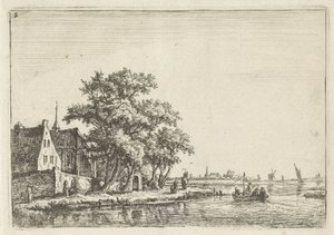Kerk aan het water door Anthonie Waterloo
