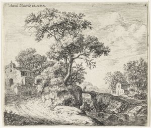 Landschap met een kapel door Anthonie Waterloo