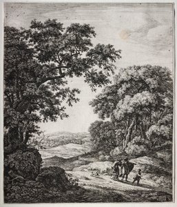 Zes grote staande landschappen met scènes uit het Oude Testament: Abraham stuurt Hagar en Ismaël weg