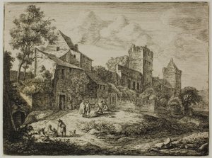 De binnenplaats voor de herberg, van Twelve Landscapes door Anthonie Waterloo