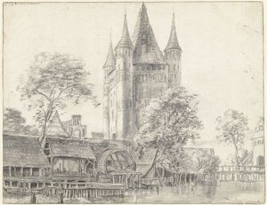 Stadspoort Altenbrücker Tor en watermolen te Lüneburg bij Hamburg door Anthonie Waterloo