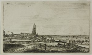 Gezicht op een Nederlandse stad (Rhenan) door Anthonie Waterloo