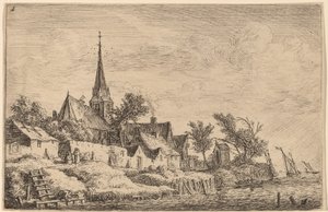 Dorpstoren aan de kust door Anthonie Waterloo