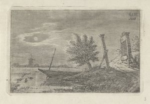 Landschap met boot en openstaand hek
