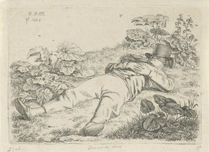 Liggend man in het gras Drentsche boer door Anthonie Willem Hendrik Nolthenius de Man